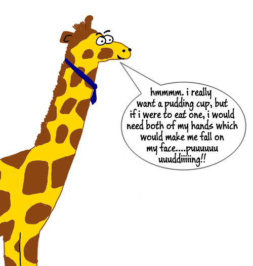 A Giraffe eats pudding